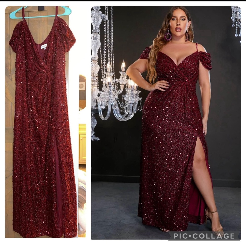 Elegant Red Sequin Evening Gown